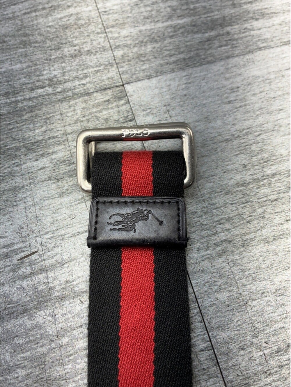 Polo Ralph Lauren Belt Mens 42” Red Blue Stripe Canvas Leather D Ring Web